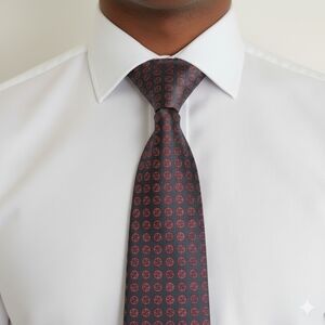 Hermes Silk Tie - Grey with Red 'Steering Wheel' Pattern, Luxury accessory
